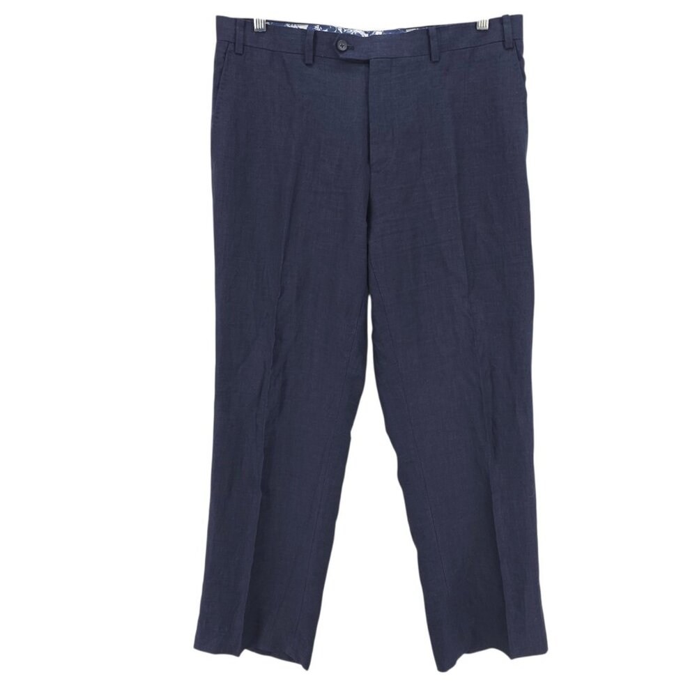 BLACK BROWN 1826 100% Linen Dress Pants Navy Blue Slim Fit EUC Size 36x30